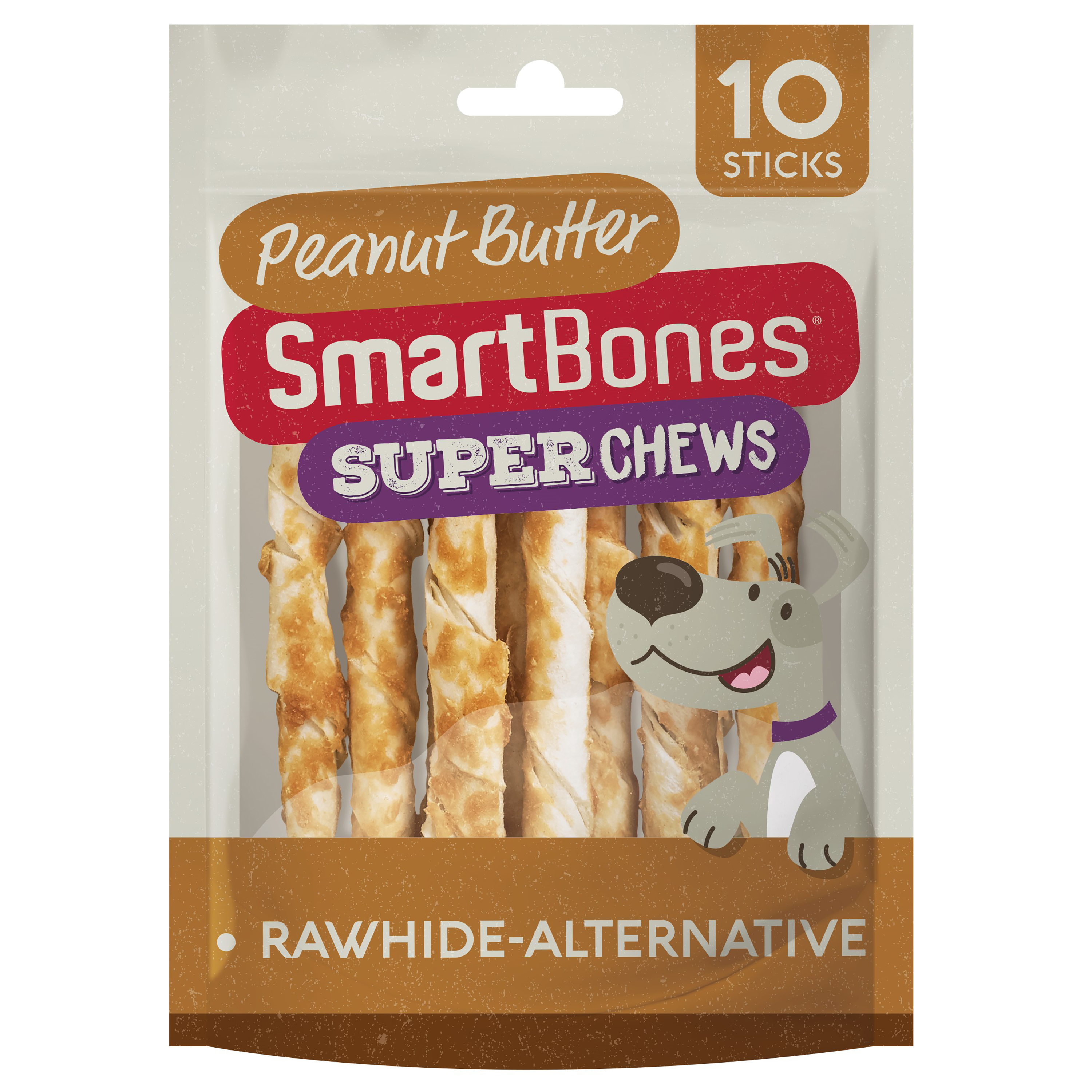 SmartBones Super Chews Rawhide Alternative Peanut Butter Sticks Dog Treats 10 Pack