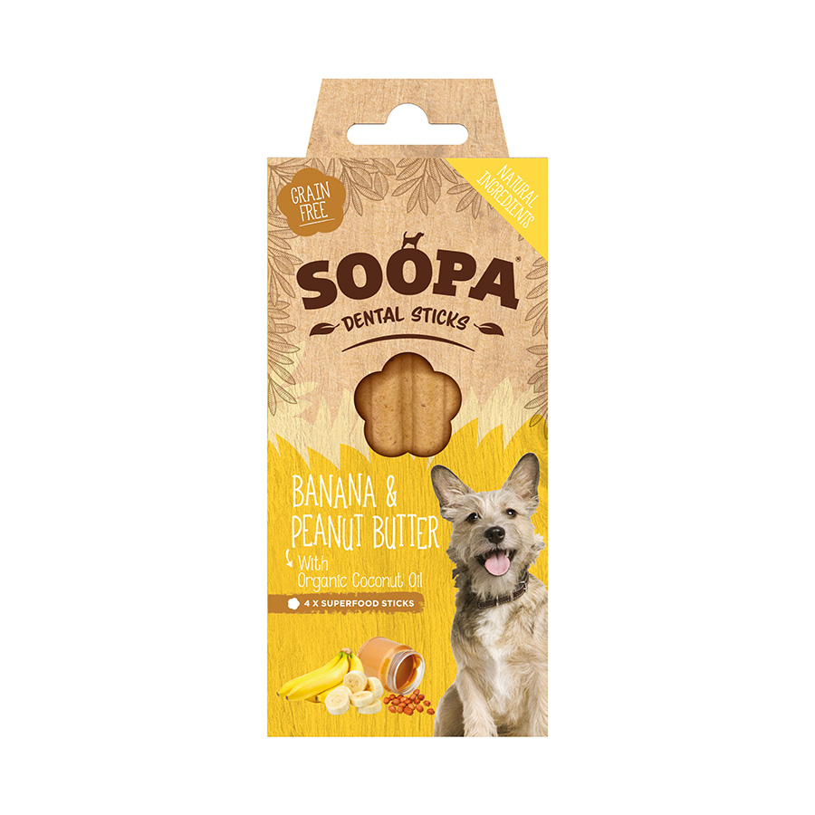 Soopa Grain Free Dental Sticks Dog Treat Banana & Peanut Butter