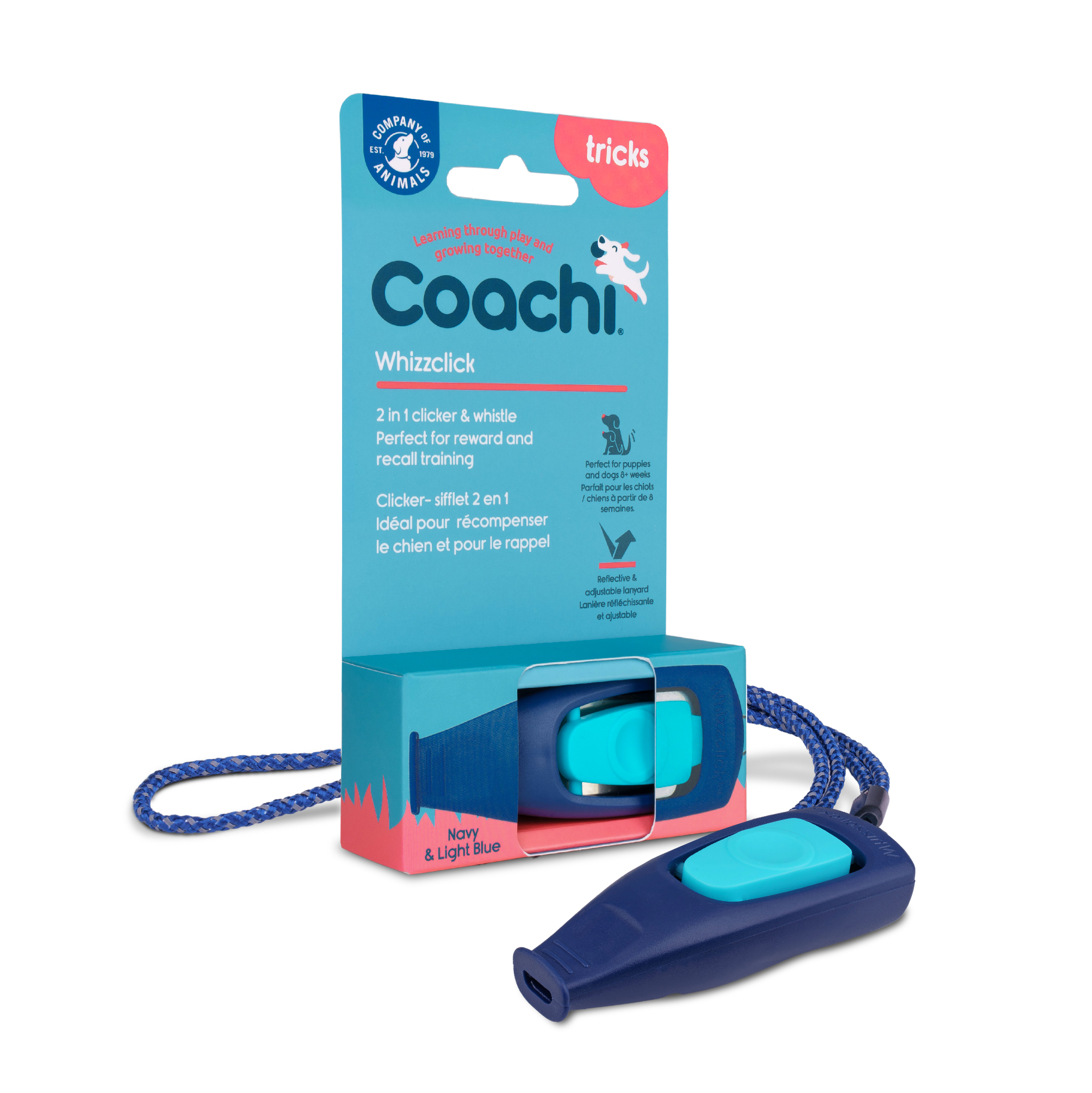Coachi Whizzclick Dog Training Clicker Whistle Navy/Light Blue
